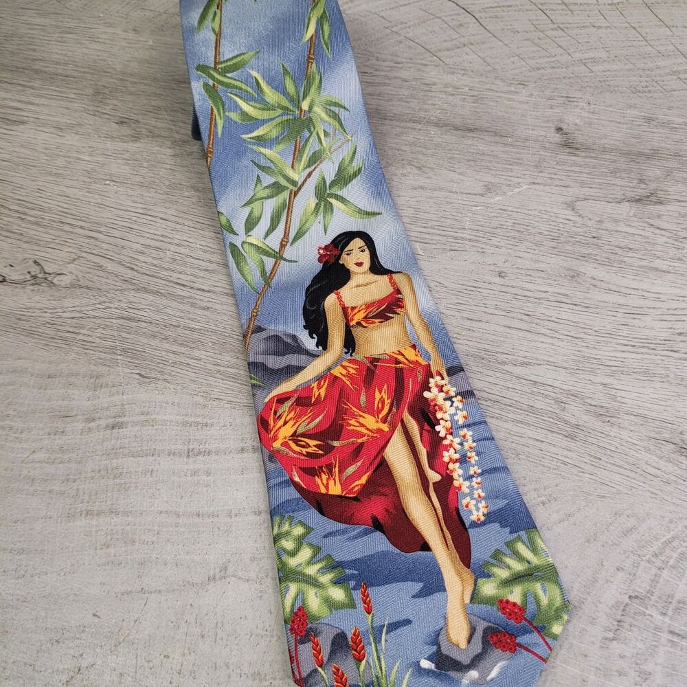 Don Loper Beverly Hills Mens Necktie Tie Hawaiian Girl Vacation Silk USA